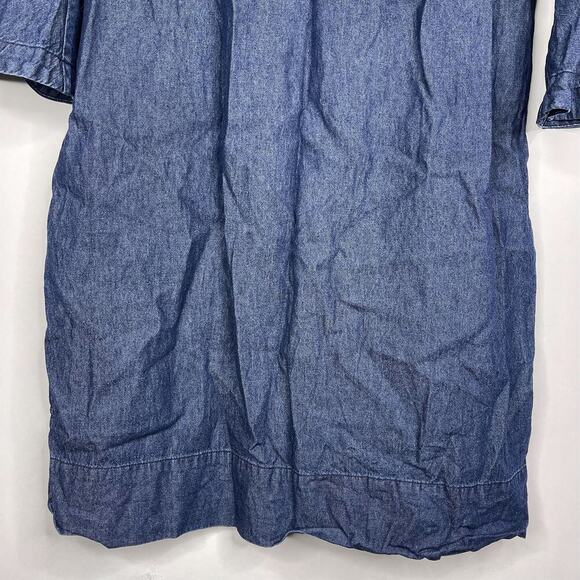 Draper James Ruffle Chambray Popover Dress 8 Dark Wash 3/4 Bell Sleeve #7466 - Picture 7 of 16